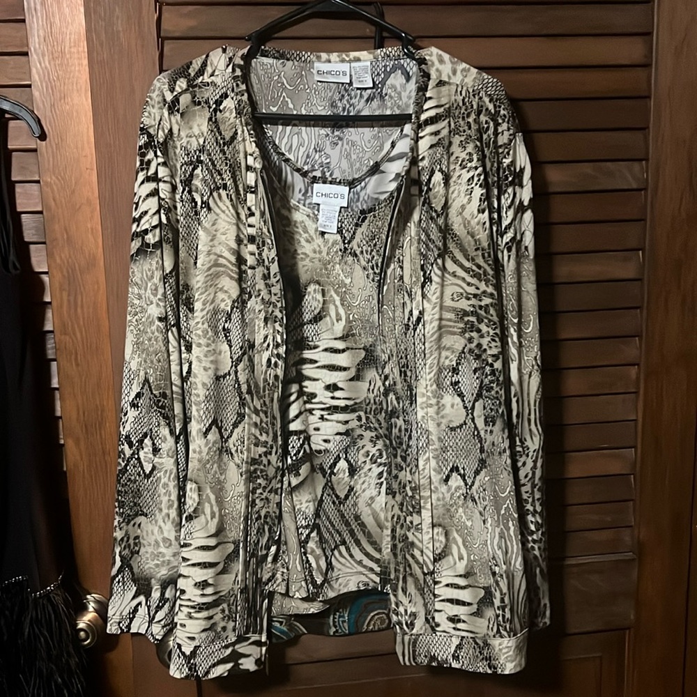 zippered Animal Print Cardigan with sleeveless tank .